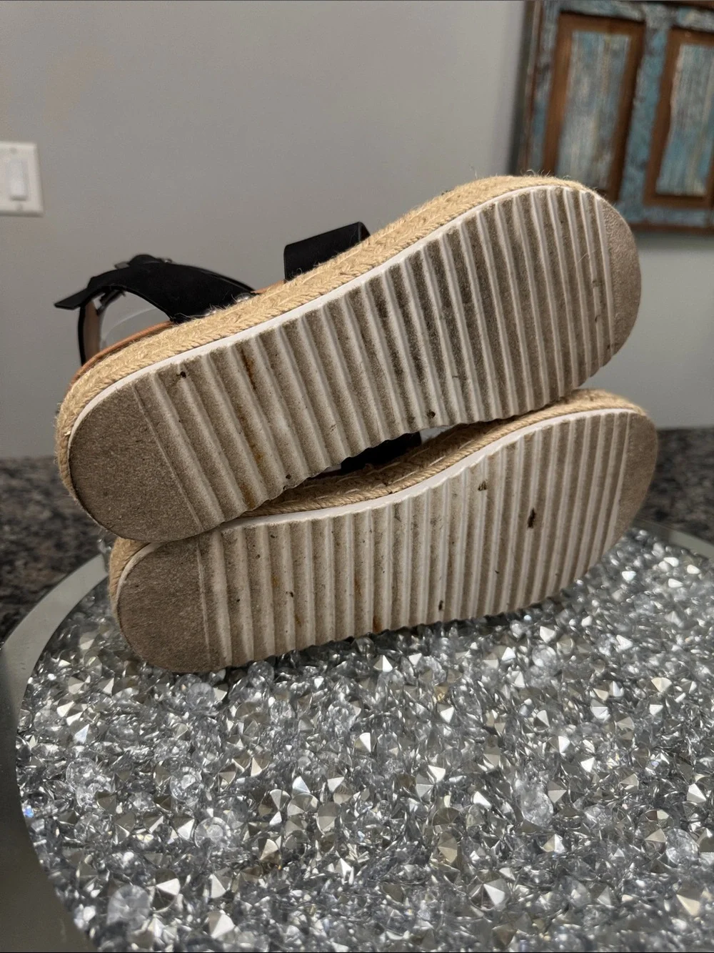 Black Platform Espadrille Sandals with Ankle Strap EUC 8.5